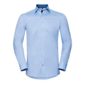 Camicia Mens Maniche Lunghe Tailored Contrast Herringbone azzurro / S - personalizzabile con logo