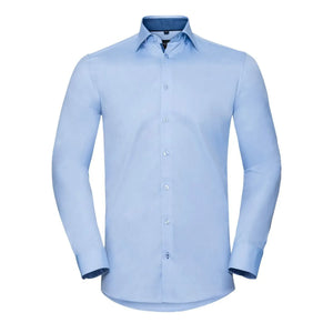 Camicia Mens Maniche Lunghe Tailored Contrast Herringbone azzurro / S - personalizzabile con logo