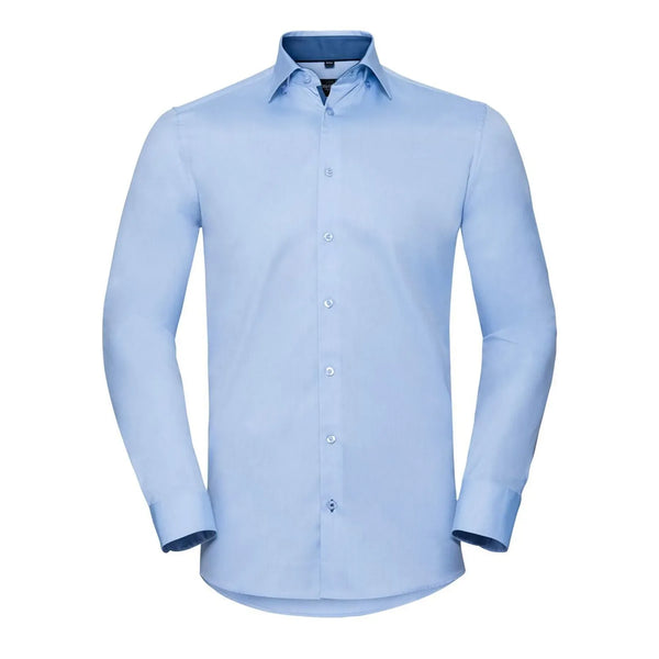 Camicia Mens Maniche Lunghe Tailored Contrast Herringbone azzurro / S - personalizzabile con logo
