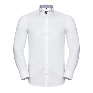 Camicia Mens Maniche Lunghe Tailored Contrast Herringbone bianco / S - personalizzabile con logo