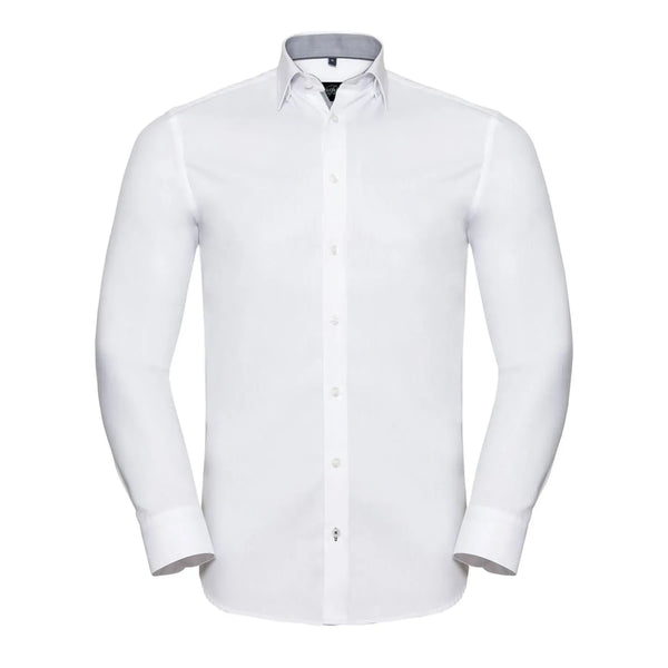 Camicia Mens Maniche Lunghe Tailored Contrast Herringbone bianco / S - personalizzabile con logo