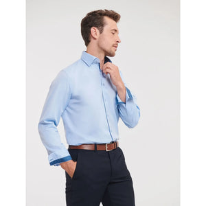 Camicia Mens Maniche Lunghe Tailored Contrast Herringbone - personalizzabile con logo