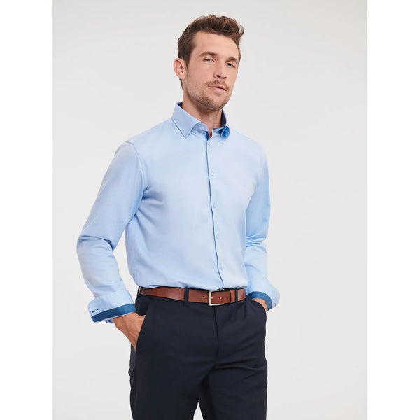 Camicia Mens Maniche Lunghe Tailored Contrast Herringbone - personalizzabile con logo