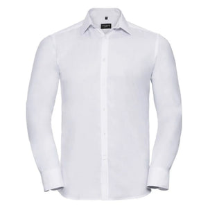Camicia Mens Maniche Lunghe Tailored Herringbone bianco / S - personalizzabile con logo
