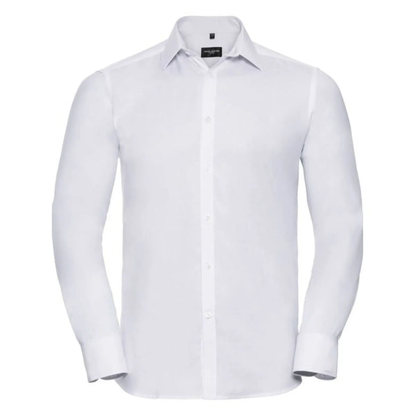 Camicia Mens Maniche Lunghe Tailored Herringbone bianco / S - personalizzabile con logo