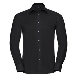 Camicia Mens Maniche Lunghe Tailored Oxford nero / S - personalizzabile con logo