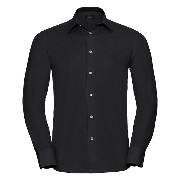 Camicia Mens Maniche Lunghe Tailored Oxford nero / S - personalizzabile con logo