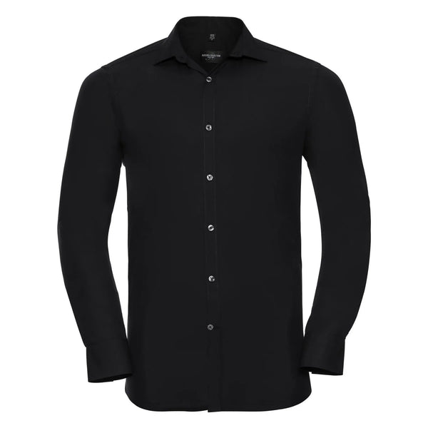 Camicia Mens Maniche Lunghe Ultimate Stretch nero / S - personalizzabile con logo