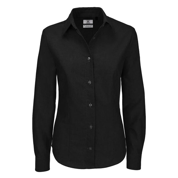Camicia Oxford Manica Lunga Donna nero / XS - personalizzabile con logo