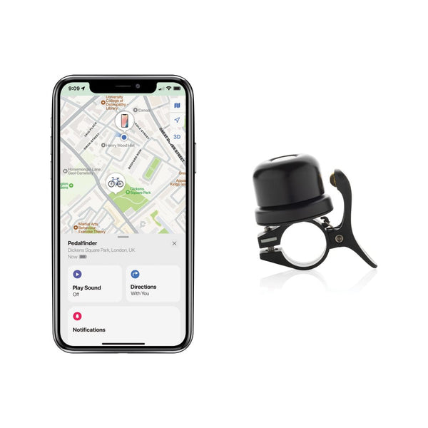 Campanello per bicicletta Pedalfinder con localizzatore nero - personalizzabile con logo