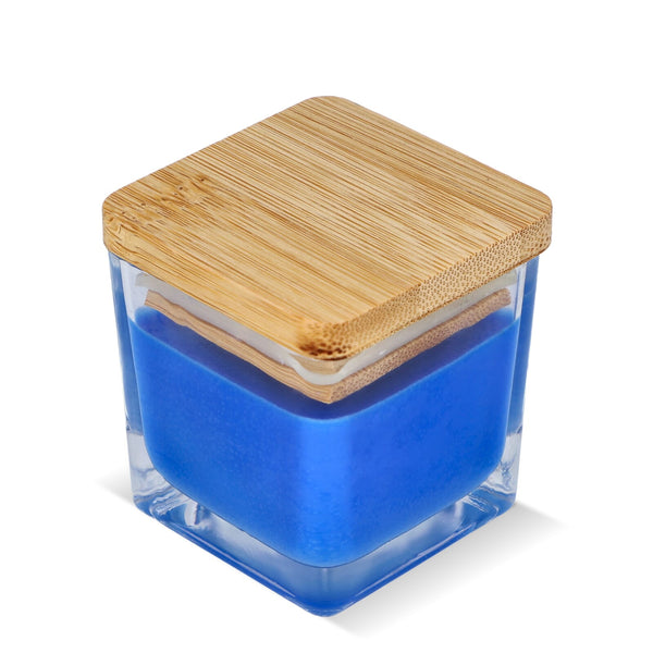 Candela a base di piante Chakra in barattolo di vetro Blu - personalizzabile con logo