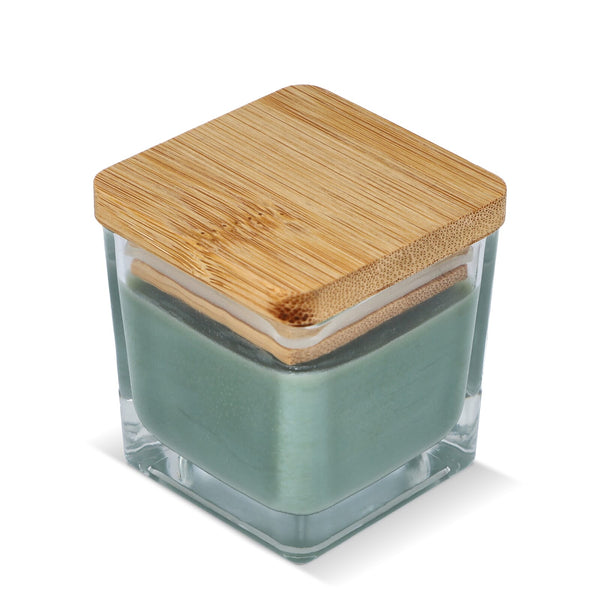 Candela a base di piante Chakra in barattolo di vetro verde calce - personalizzabile con logo