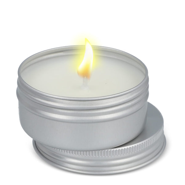 Candela alla citronella in latta riciclata color argento - personalizzabile con logo