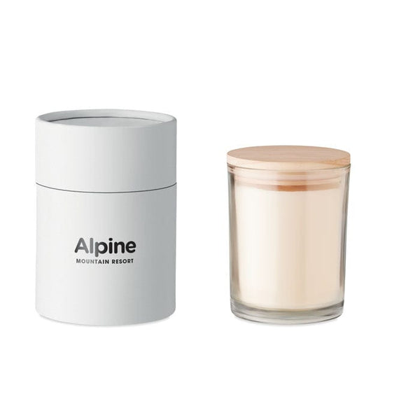 Candela fragranza vaniglia 40 ore trasparente - personalizzabile con logo
