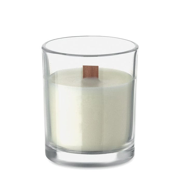 Candela in cera vegetale 80 gr Trasparente - personalizzabile con logo