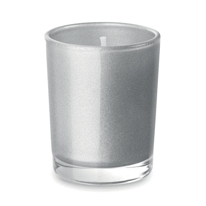 Candela in vetro color argento - personalizzabile con logo