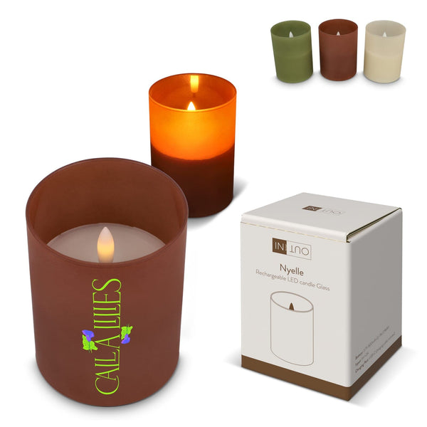 Candela ricaricabile a LED Nyelle in vetro - personalizzabile con logo
