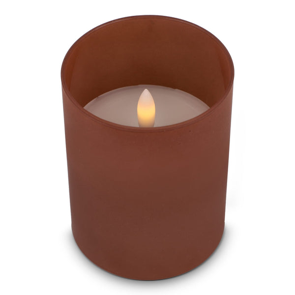 Candela ricaricabile a LED Nyelle in vetro Marrone - personalizzabile con logo