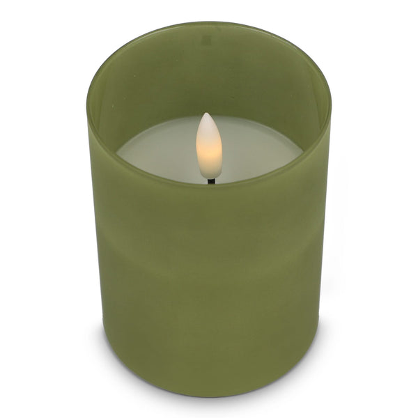Candela ricaricabile a LED Nyelle in vetro verde calce - personalizzabile con logo