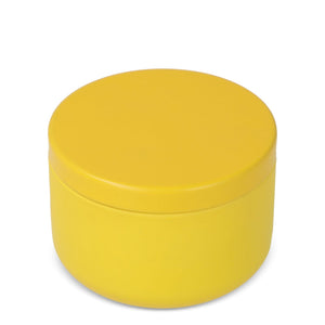 Candela vegetale non profumata in scatolina di latta riciclata Giallo - personalizzabile con logo