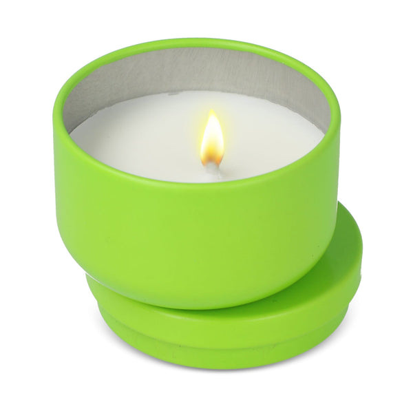 Candela vegetale non profumata in scatolina di latta riciclata - personalizzabile con logo