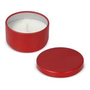 Candela vegetale non profumata in scatolina di latta riciclata - personalizzabile con logo