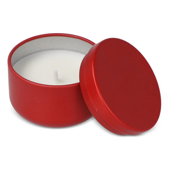 Candela vegetale non profumata in scatolina di latta riciclata - personalizzabile con logo