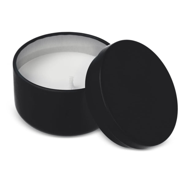 Candela vegetale non profumata in scatolina di latta riciclata - personalizzabile con logo