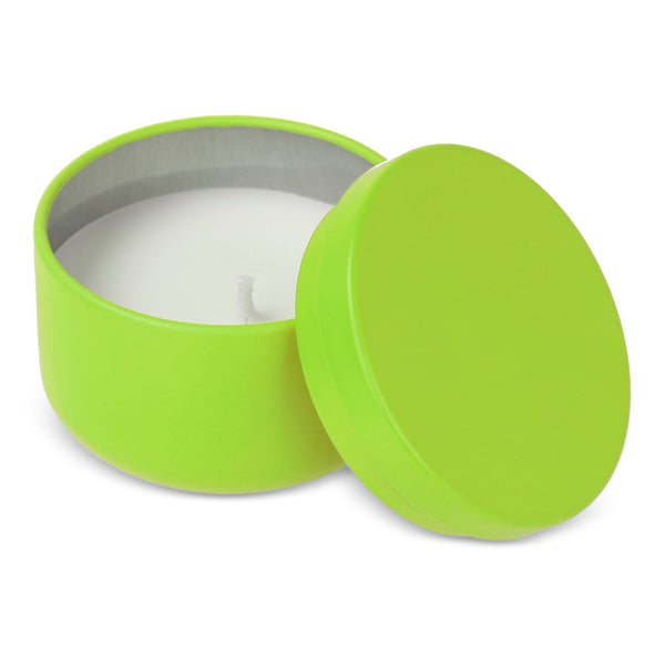 Candela vegetale non profumata in scatolina di latta riciclata - personalizzabile con logo