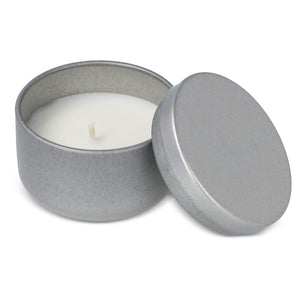 Candela vegetale non profumata in scatolina di latta riciclata - personalizzabile con logo