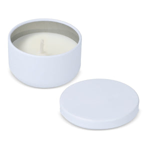 Candela vegetale non profumata in scatolina di latta riciclata - personalizzabile con logo