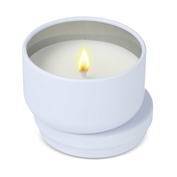 Candela vegetale non profumata in scatolina di latta riciclata - personalizzabile con logo