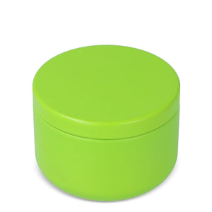 Candela vegetale non profumata in scatolina di latta riciclata verde - personalizzabile con logo