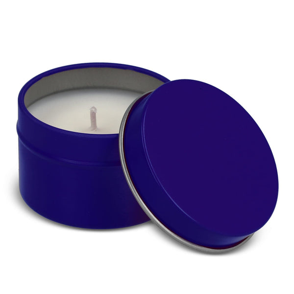 Candela vegetale profumata Dhyana in latta riciclata 5 cm - personalizzabile con logo