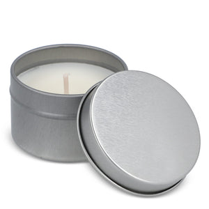 Candela vegetale profumata Dhyana in latta riciclata 5 cm - personalizzabile con logo