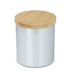 Candela vegetale profumata in alluminio riciclato color argento - personalizzabile con logo