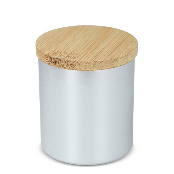 Candela vegetale profumata in alluminio riciclato color argento - personalizzabile con logo