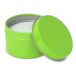 Candela vegetale profumata Kirtan in contenitore di latta riciclata 6 cm - personalizzabile con logo