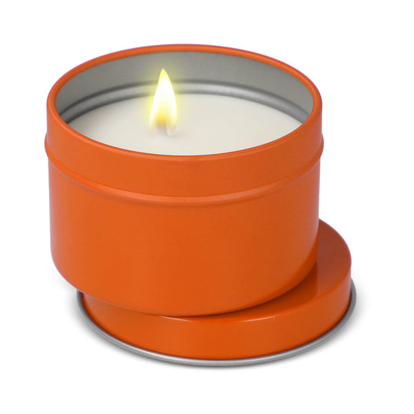 Candela vegetale profumata Kirtan in contenitore di latta riciclata 6 cm - personalizzabile con logo