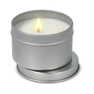 Candela vegetale profumata Kirtan in contenitore di latta riciclata 6 cm - personalizzabile con logo