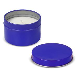 Candela vegetale profumata Kirtan in contenitore di latta riciclata 6 cm - personalizzabile con logo