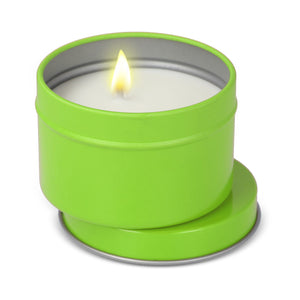 Candela vegetale profumata Kirtan in contenitore di latta riciclata 6 cm - personalizzabile con logo