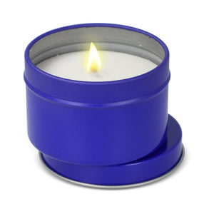 Candela vegetale profumata Kirtan in contenitore di latta riciclata 6 cm - personalizzabile con logo