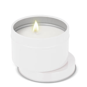 Candela vegetale profumata Kirtan in contenitore di latta riciclata 6 cm - personalizzabile con logo