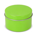 Candela vegetale profumata Kirtan in contenitore di latta riciclata 6 cm verde - personalizzabile con logo