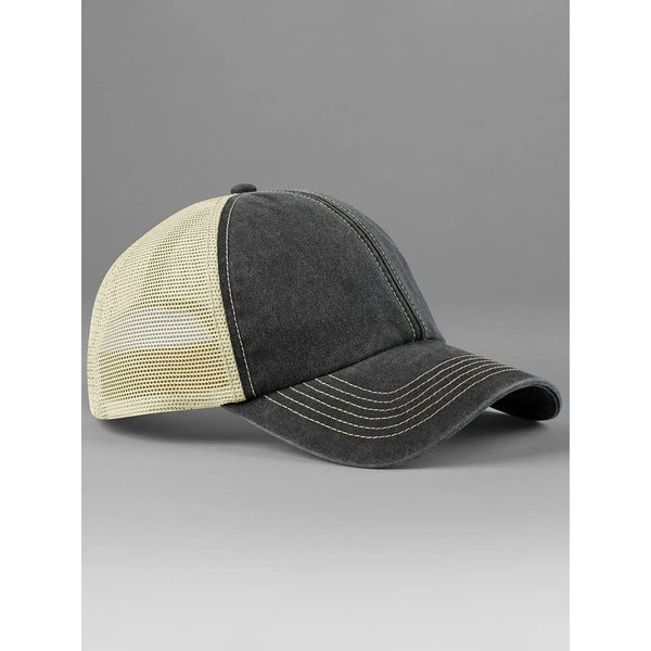 Cappellino 6 Panel Vintage Trucker nero - personalizzabile con logo
