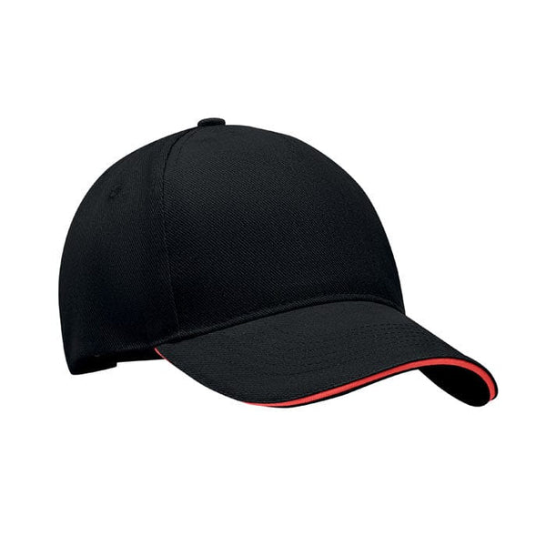 Cappellino a 5 pannelli black/red - personalizzabile con logo