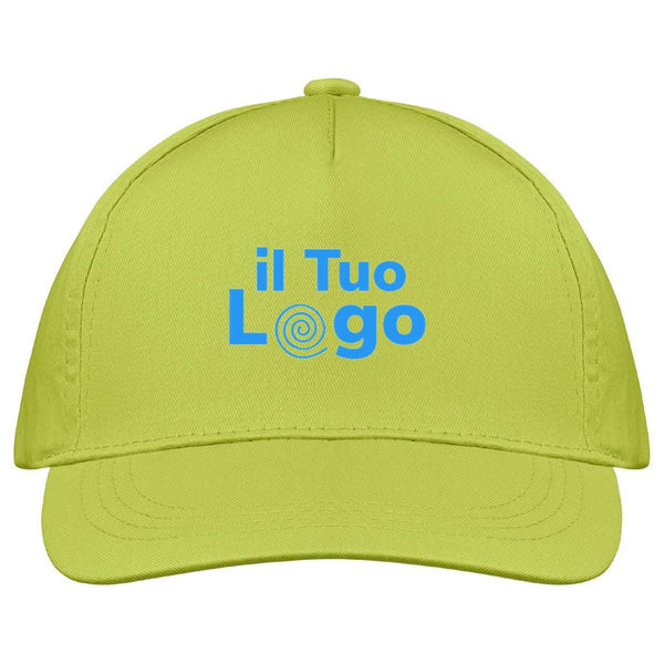 Cappellino a 5 pannelli cotone 160g verde calce - personalizzabile con logo