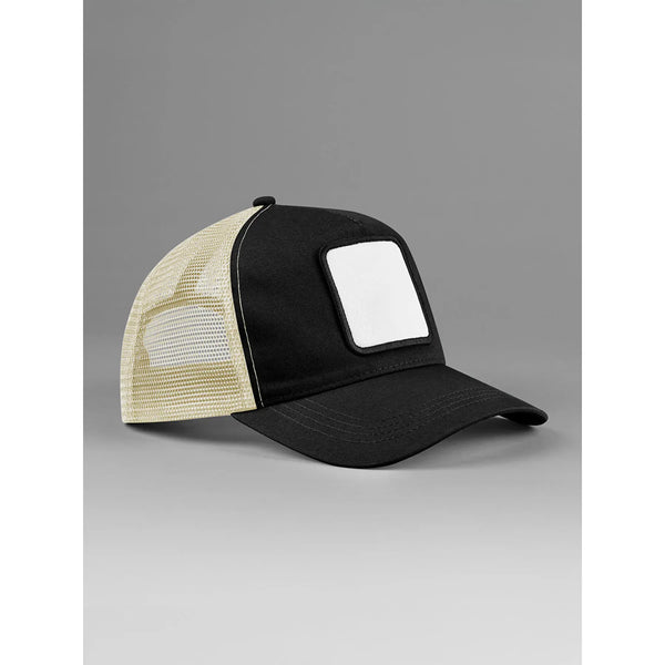 Cappellino Appliqué Patch 5 Panel Trucker nero - personalizzabile con logo