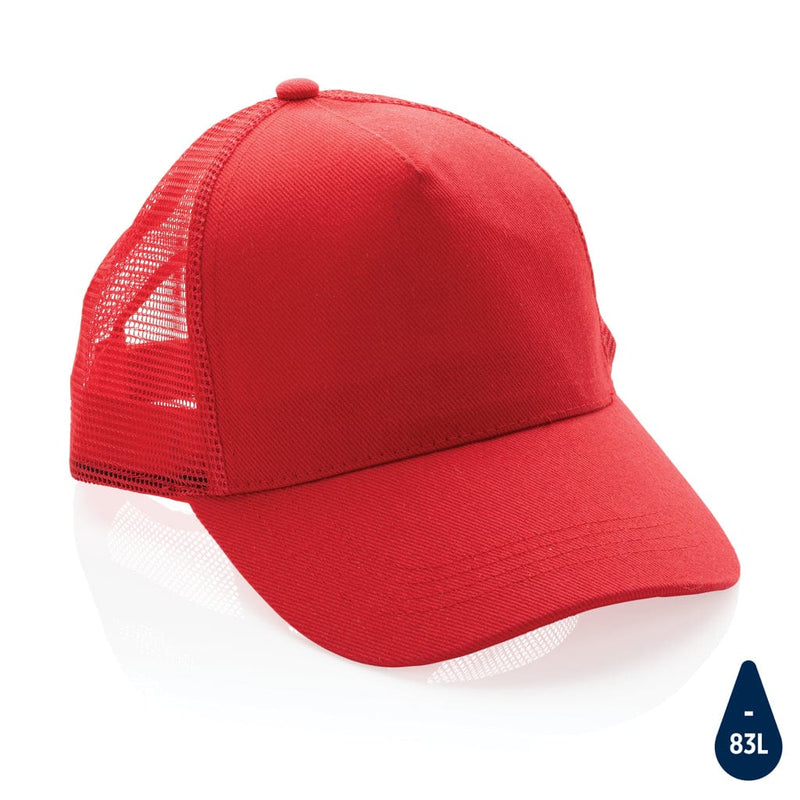 Cappellino trucker 5 pannelli in rcotton Impact AWARE™ 280gr rosso - personalizzabile con logo